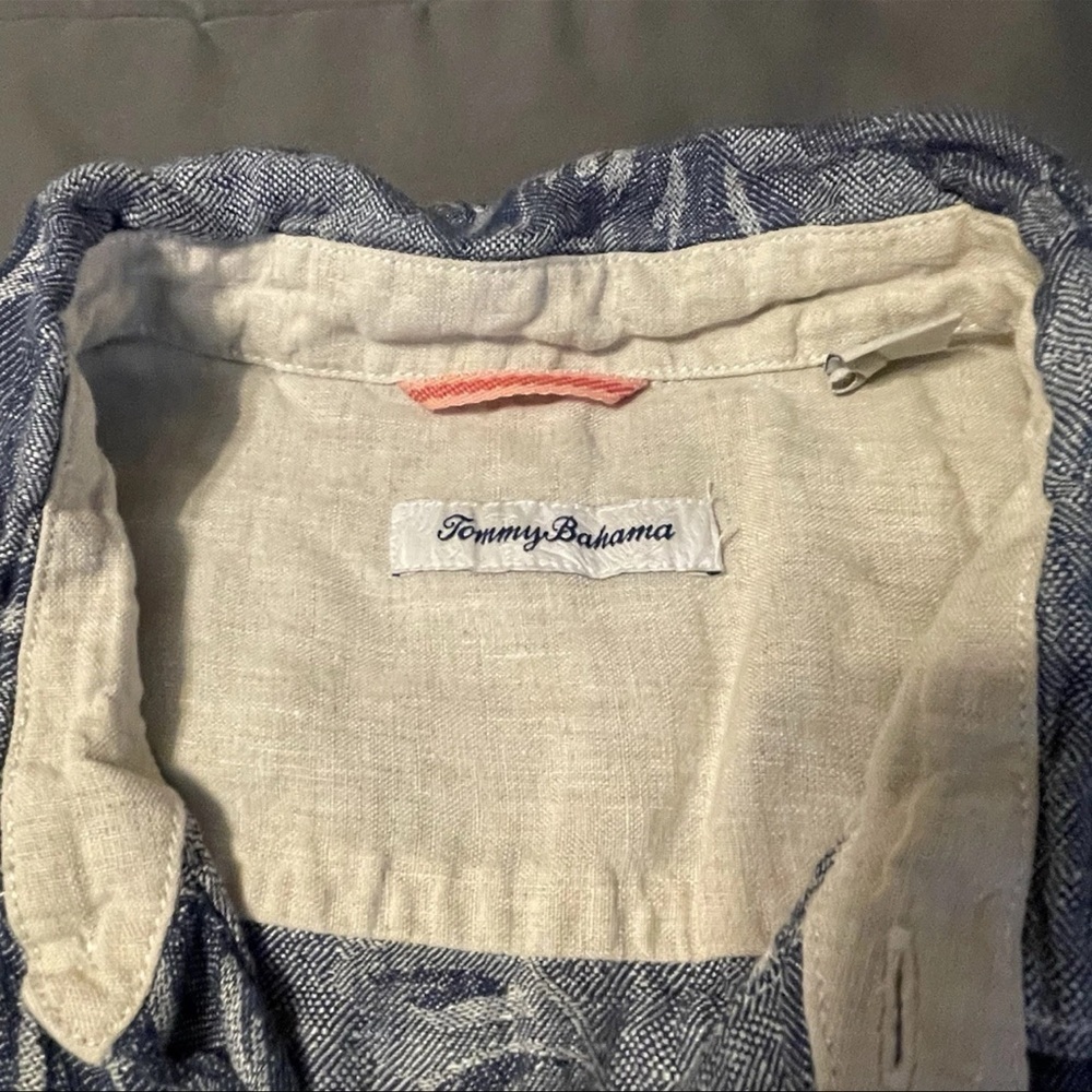 Vintage Tommy Bahama " Help Me Fronda" Ocean Deep 100% Linen Large - Picture 3 of 9